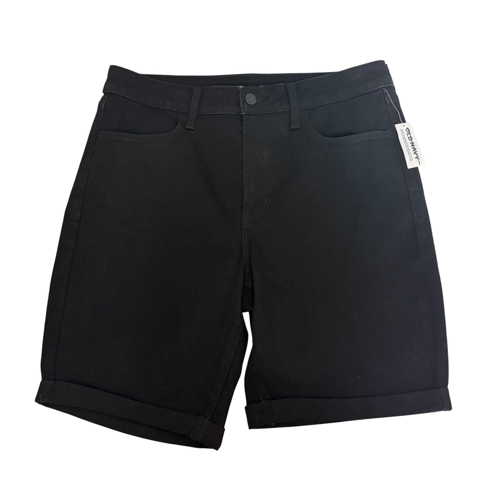 Old Navy Wow High-Rise Denim Shorts Womens 10 Black Cuffed Stretch Bermuda New